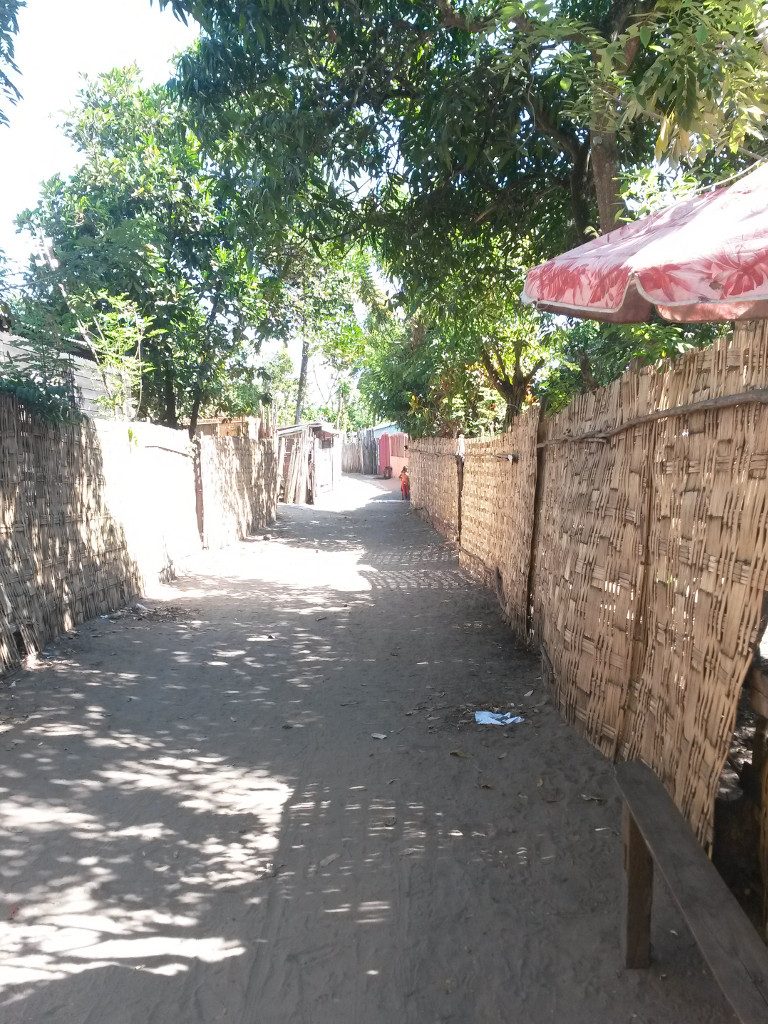 A beautiful malagasy backstreet. The wall on the right is made of woven bamboo.